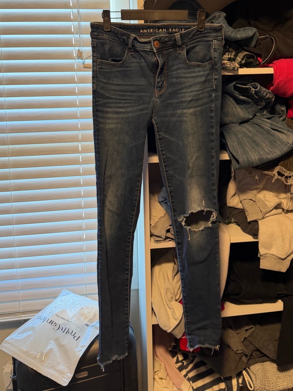 American Eagle Outfitters Dark Blue Ripped Skinny Jeans